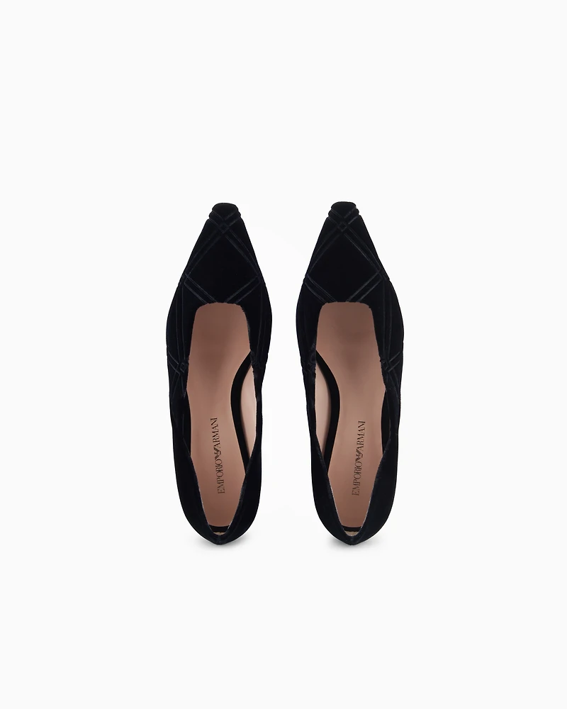 Emporio Armani - Embossed motif velvet ballerinas, Woman, Black, Size: