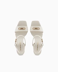 Emporio Armani - Nappa-leather heeled sandals with eagle plate, Woman, White, Size: