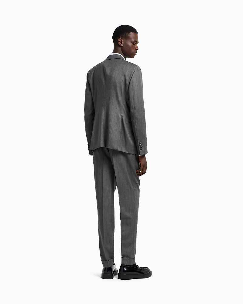 Emporio Armani - Double-breasted suit Cheviot-effect armure virgin wool, Man, Grey, Size: