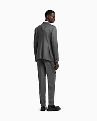 Emporio Armani - Double-breasted suit Cheviot-effect armure virgin wool, Man, Grey, Size: