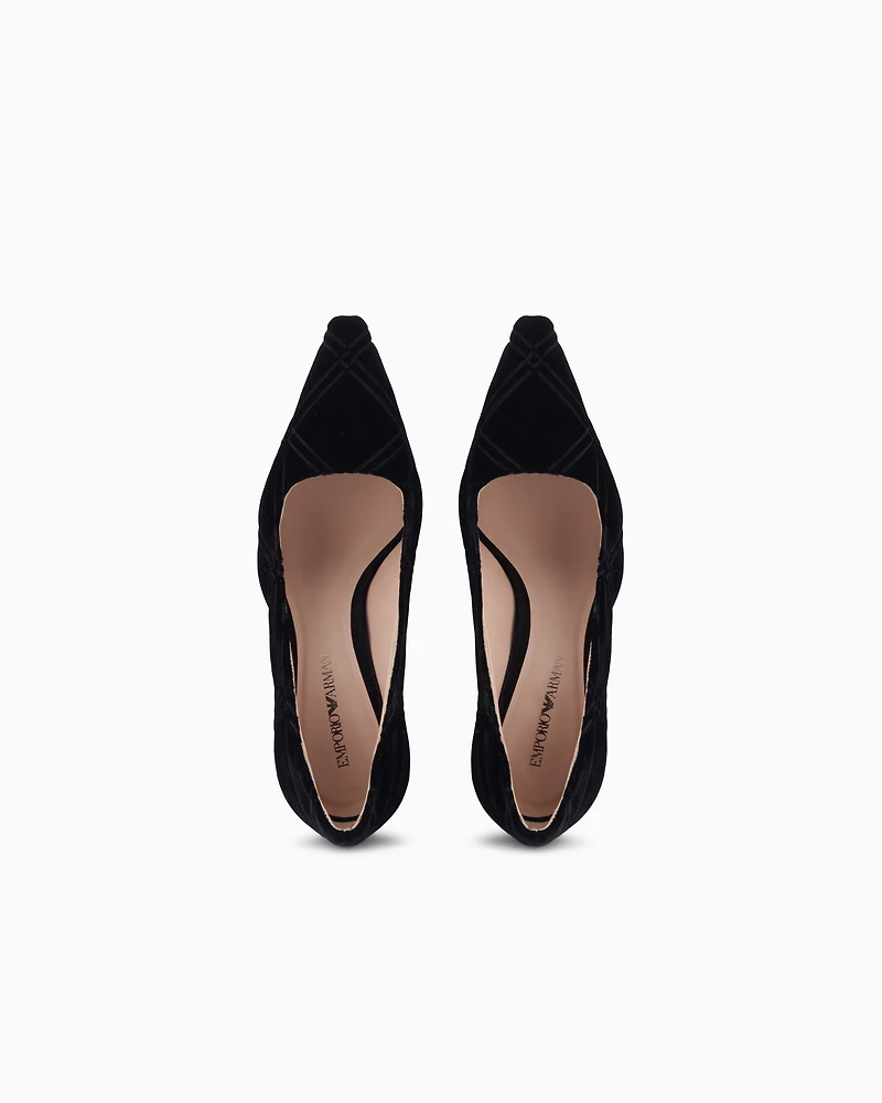 Emporio Armani - Embossed motif velvet court shoes, Woman, Black, Size: