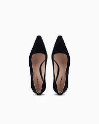 Emporio Armani - Embossed motif velvet court shoes, Woman, Black, Size: