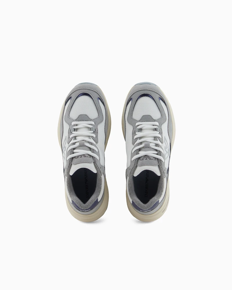 Emporio Armani - Mesh sneakers with suede details and an eagle logo, Woman, Grey, Size: