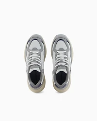 Emporio Armani - Mesh sneakers with suede details and an eagle logo, Woman, Grey, Size: