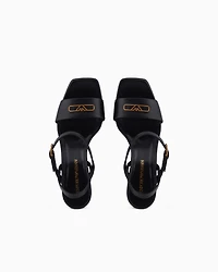 Emporio Armani - Nappa-leather heeled sandals with eagle plate, Woman, Black, Size: