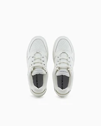 Emporio Armani - Leather sneakers with oversized EA patch, Man, White, Size: