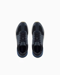 Emporio Armani - Leather sneakers with felt details, Man, Navy Blue, Size: