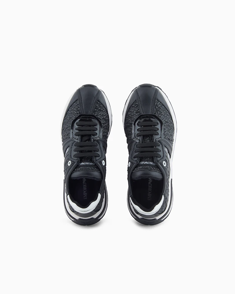 Emporio Armani - Embossed nappa leather-effect sneakers, Woman, Black, Size:
