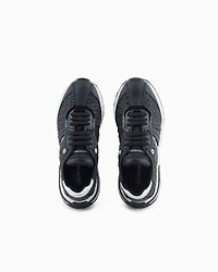 Emporio Armani - Embossed nappa leather-effect sneakers, Woman, Black, Size: