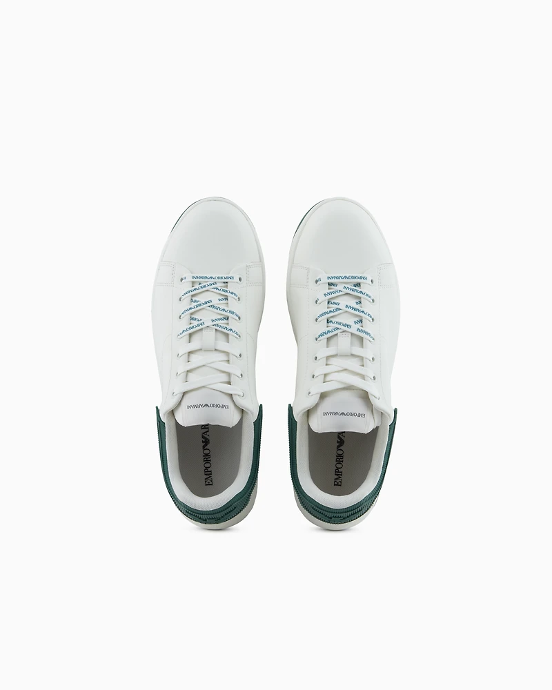 Emporio Armani - Leather sneakers with rubber back knurled sole, Man, White, Size: