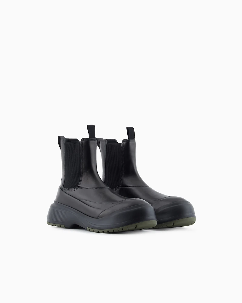 Emporio Armani - Chunky crust leather effect ankle boots, Man, Black, Size: