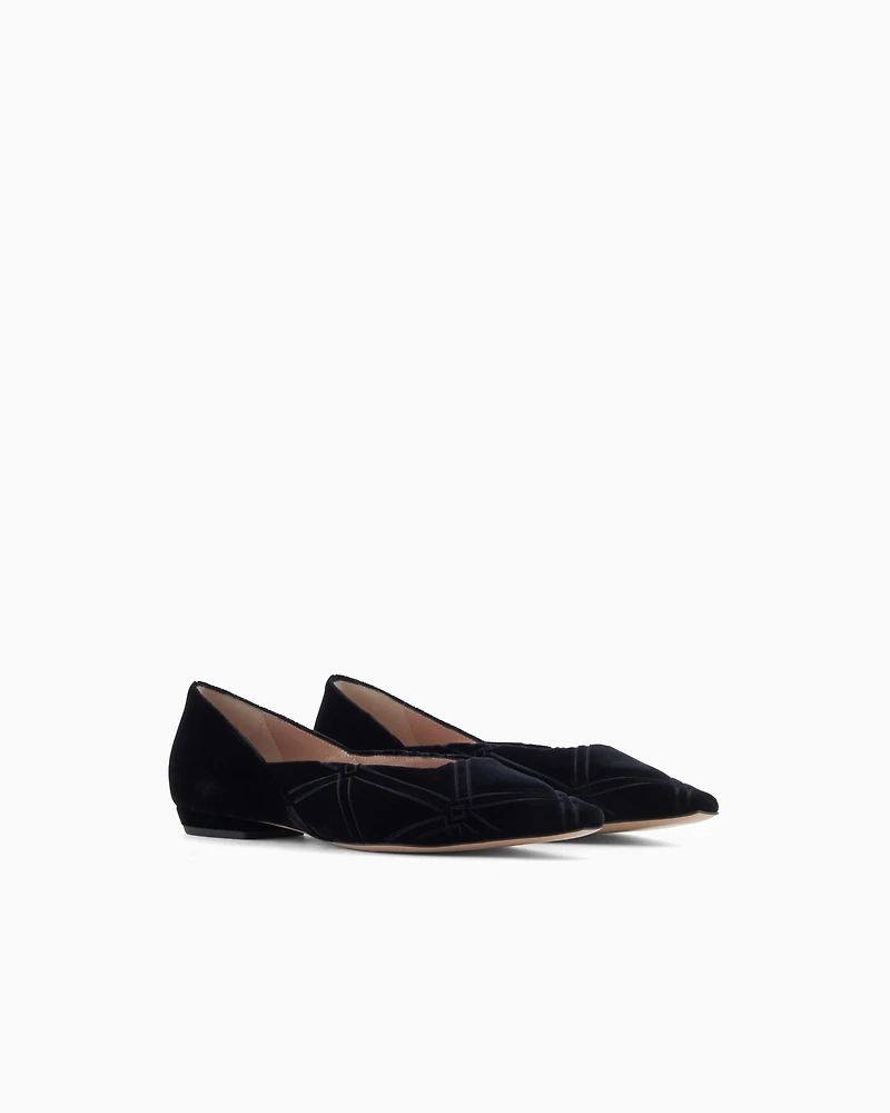 Emporio Armani - Embossed motif velvet ballerinas, Woman, Black, Size: