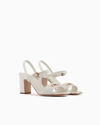Emporio Armani - Nappa-leather heeled sandals with eagle plate, Woman, White, Size: