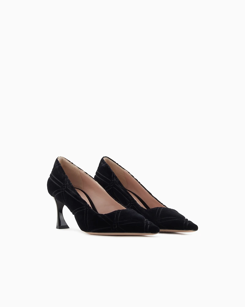 Emporio Armani - Embossed motif velvet court shoes, Woman, Black, Size: