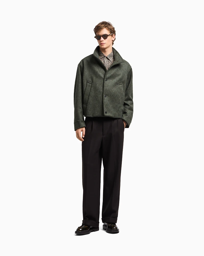 Emporio Armani - Loden wool blouson with press studs, Man, Green, Size: