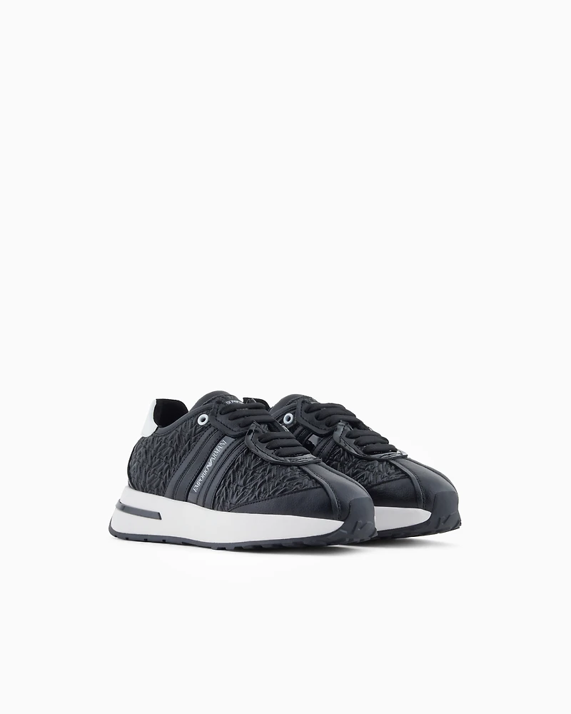 Emporio Armani - Embossed nappa leather-effect sneakers, Woman, Black, Size: