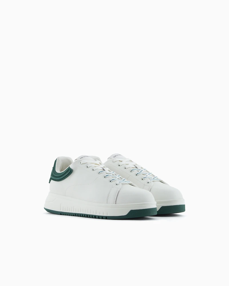 Emporio Armani - Leather sneakers with rubber back knurled sole, Man, White, Size: