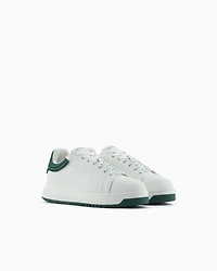 Emporio Armani - Leather sneakers with rubber back knurled sole, Man, White, Size: