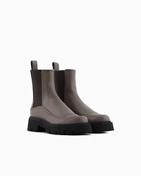 Emporio Armani - Leather Beatle boots, Woman, Taupe, Size: