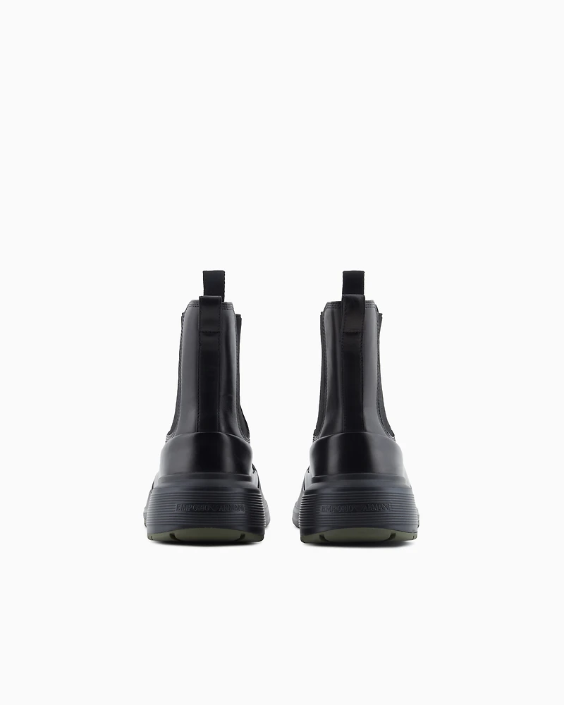 Emporio Armani - Chunky crust leather effect ankle boots, Man, Black, Size: