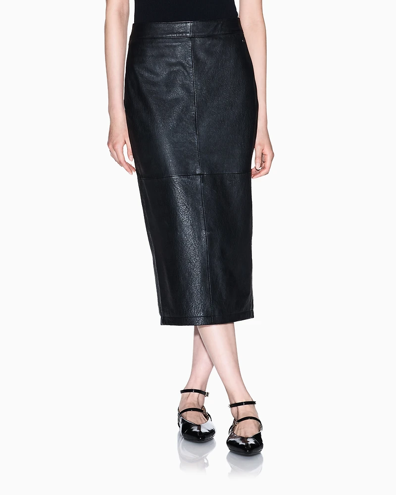 LEATHER MIDI SKIRT