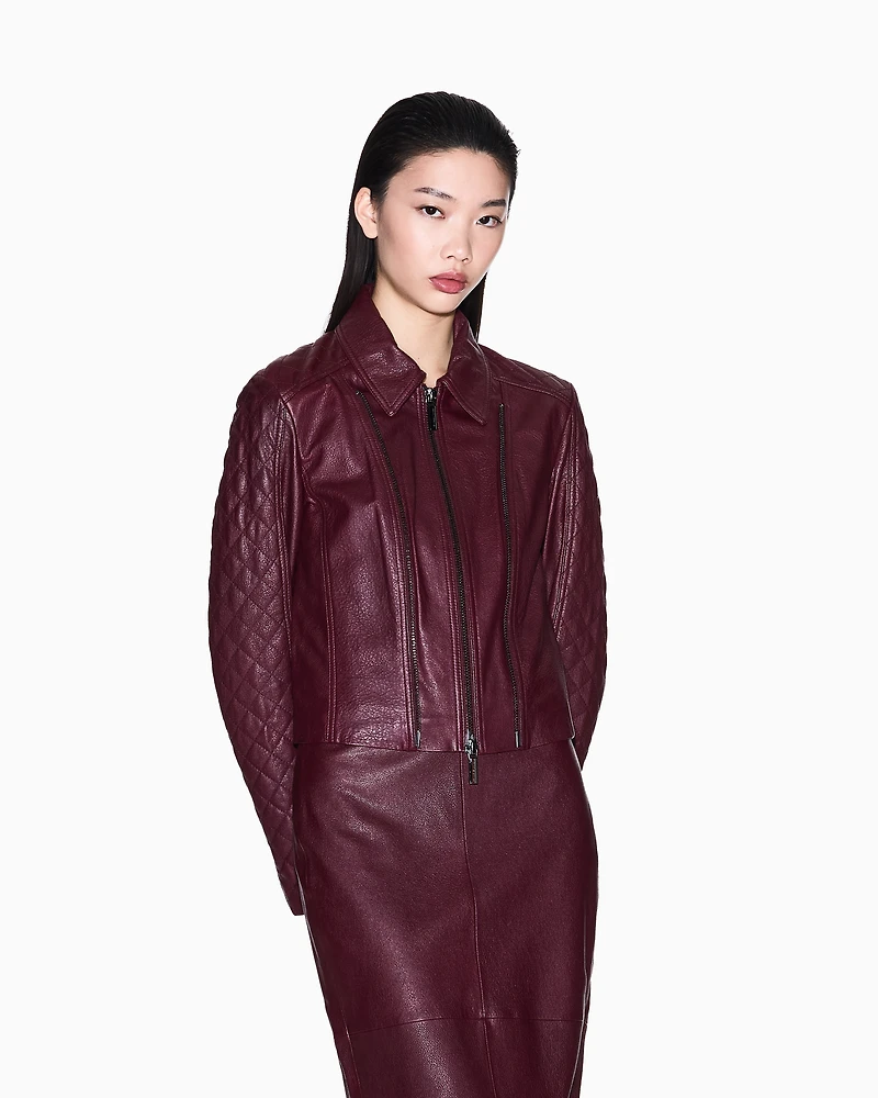 Armani Exchange - Leather jacket with quilted sleeves, Woman, Burgundy, Size: