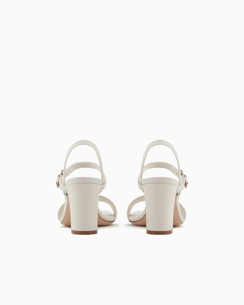 Emporio Armani - Nappa-leather heeled sandals with eagle plate, Woman, White, Size:
