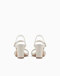 Emporio Armani - Nappa-leather heeled sandals with eagle plate, Woman, White, Size: