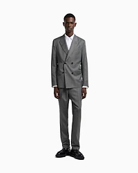 Emporio Armani - Double-breasted suit Cheviot-effect armure virgin wool, Man, Grey, Size: