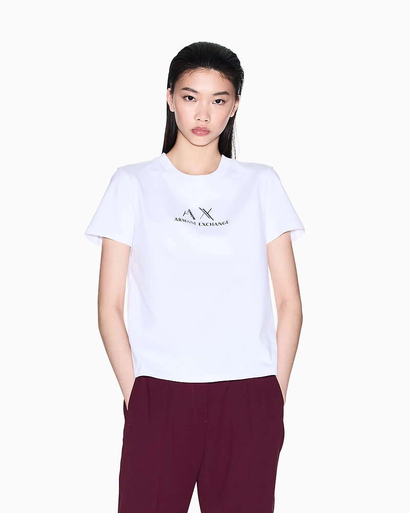 Armani Exchange - Regular fit T-shirt with graphic logo, Woman, White, Size: