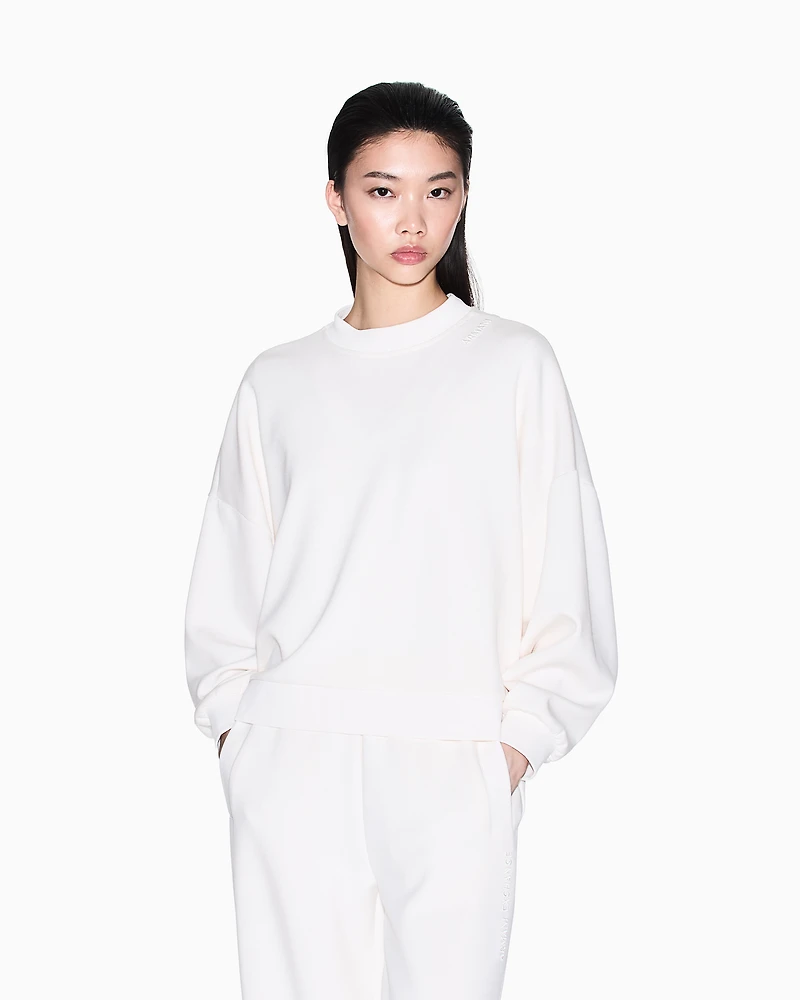 Armani Exchange - Cropped Crewneck Sweatshirt, Woman, White, Size: