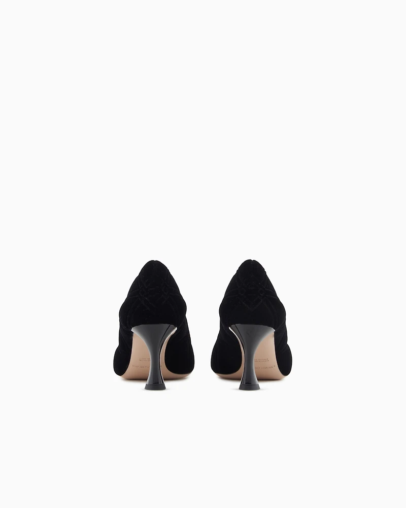 Emporio Armani - Embossed motif velvet court shoes, Woman, Black, Size: