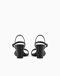 Emporio Armani - Nappa-leather heeled sandals with eagle plate, Woman, Black, Size: