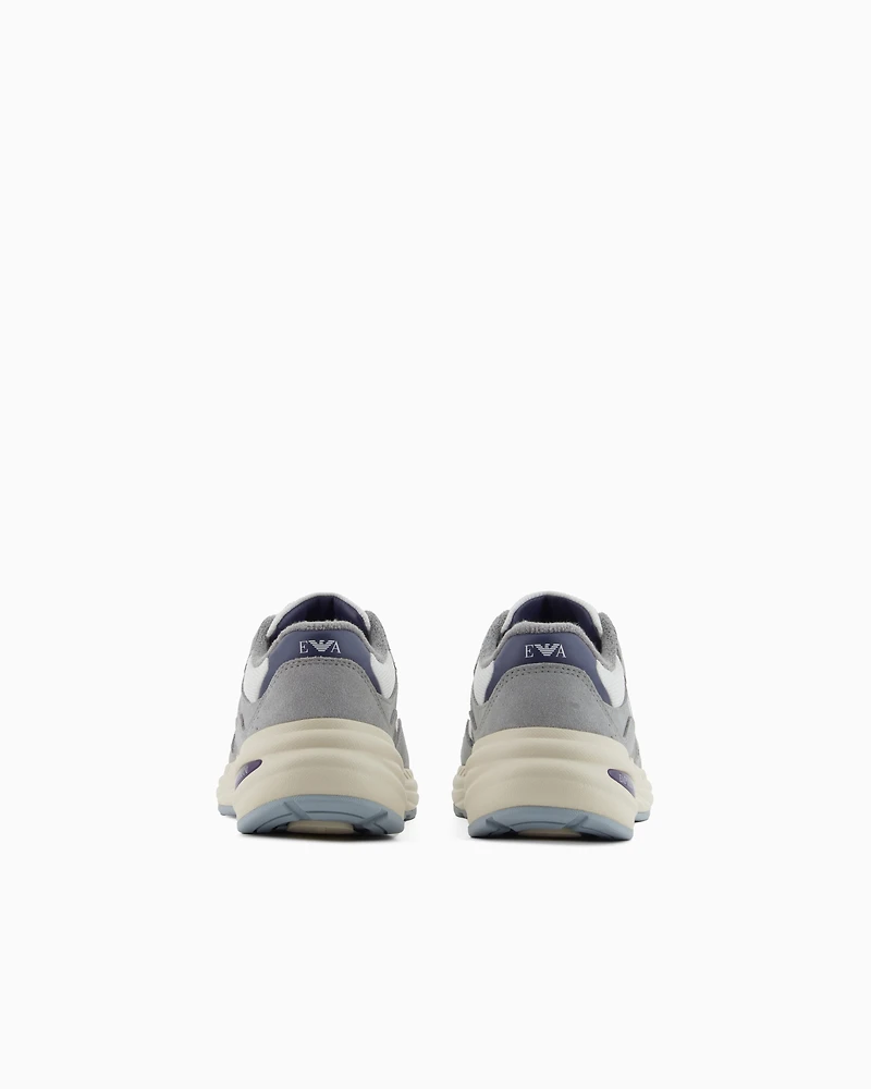 Emporio Armani - Mesh sneakers with suede details and an eagle logo, Woman, Grey, Size: