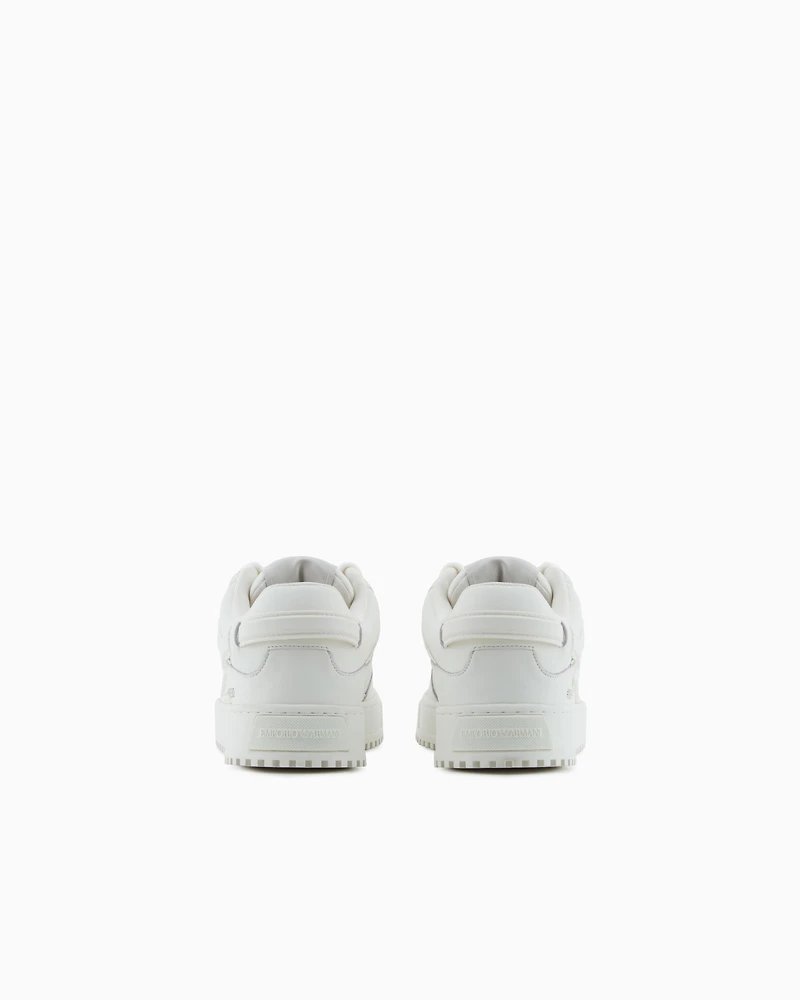 Emporio Armani - Leather sneakers with oversized EA patch, Man, White, Size: