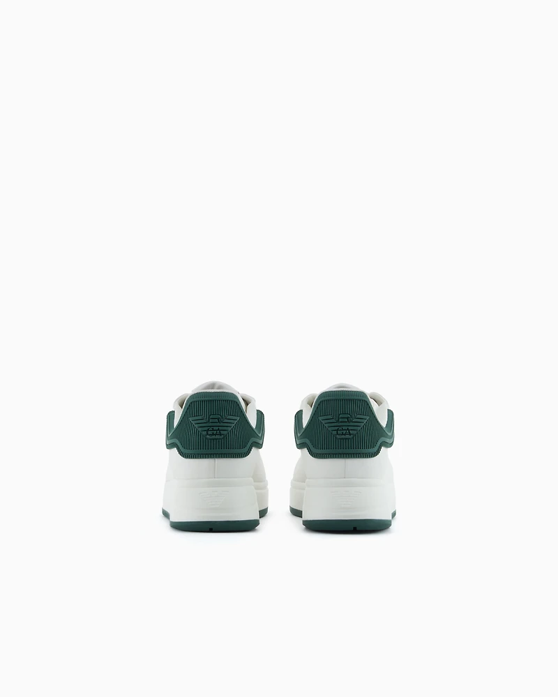 Emporio Armani - Leather sneakers with rubber back knurled sole, Man, White, Size: