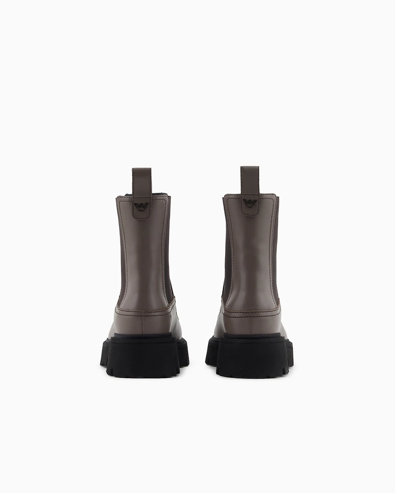 Emporio Armani - Leather Beatle boots, Woman, Taupe, Size: