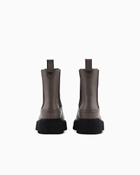 Emporio Armani - Leather Beatle boots, Woman, Taupe, Size: