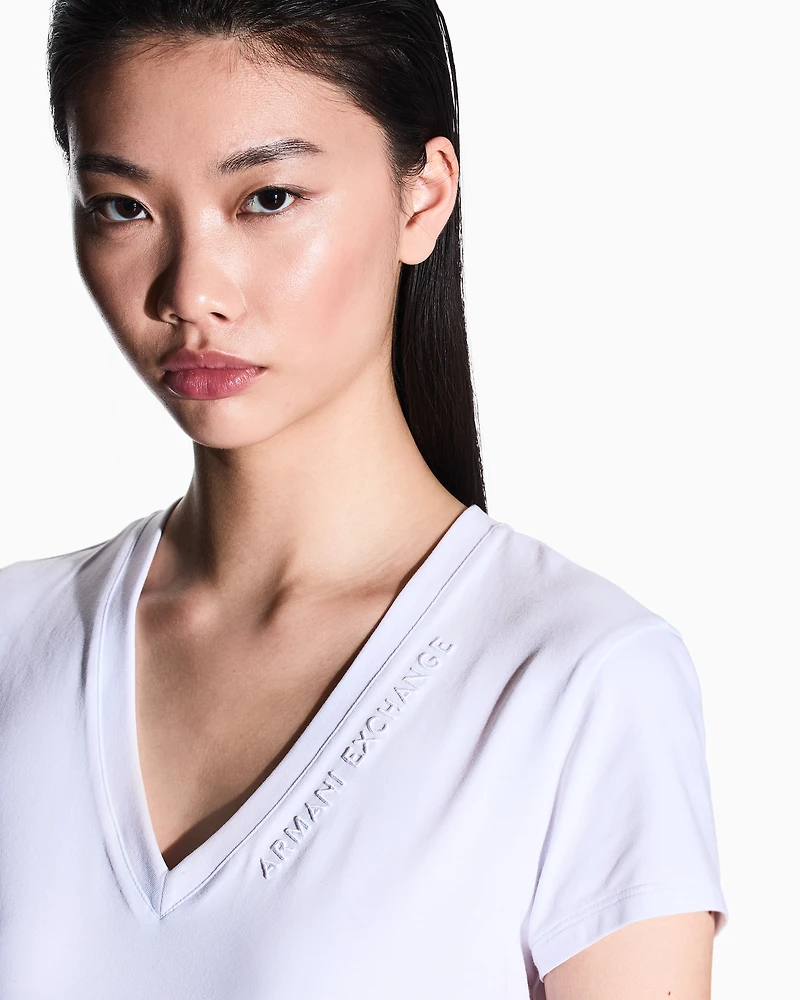 Armani Exchange -  Slim fit T-shirt with logo, Woman, White, Size:
