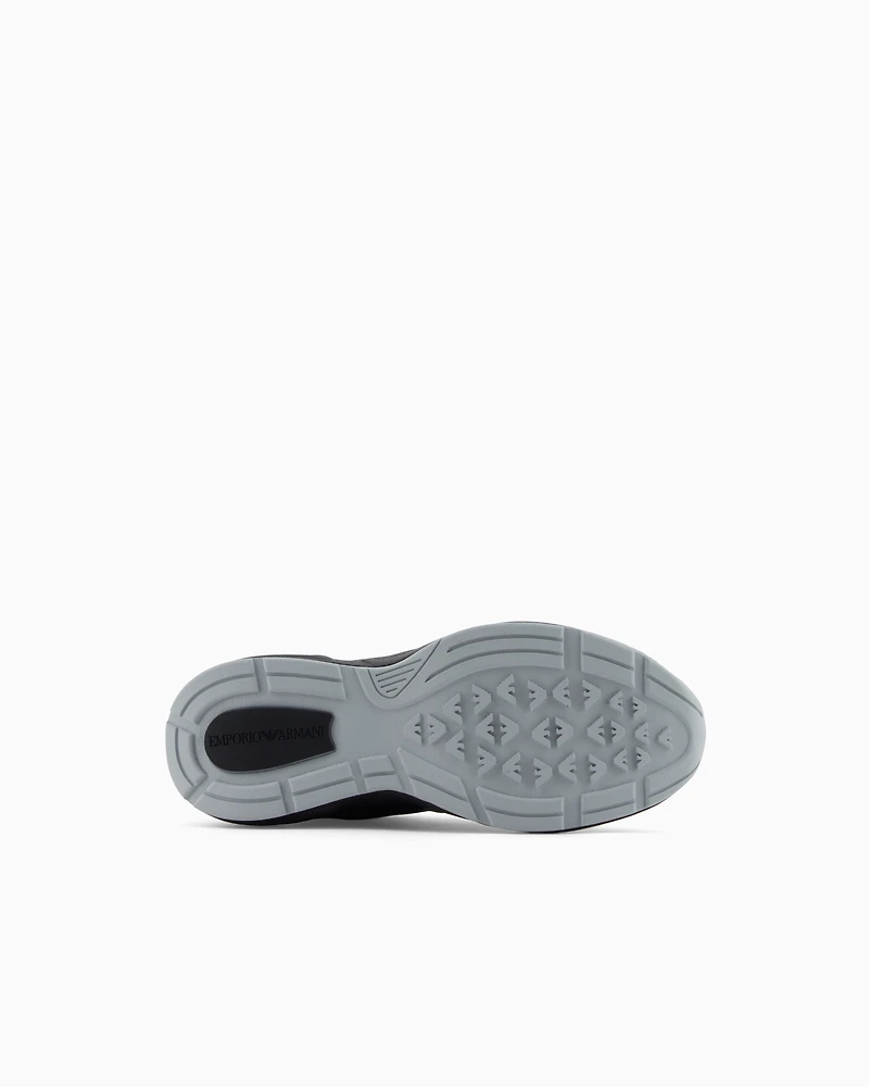 Emporio Armani - Mesh sneakers with suede details and an eagle logo, Woman, Black, Size: