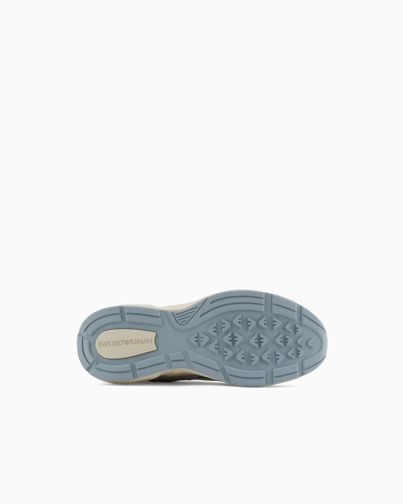 Emporio Armani - Mesh sneakers with suede details and an eagle logo, Woman, Grey, Size: