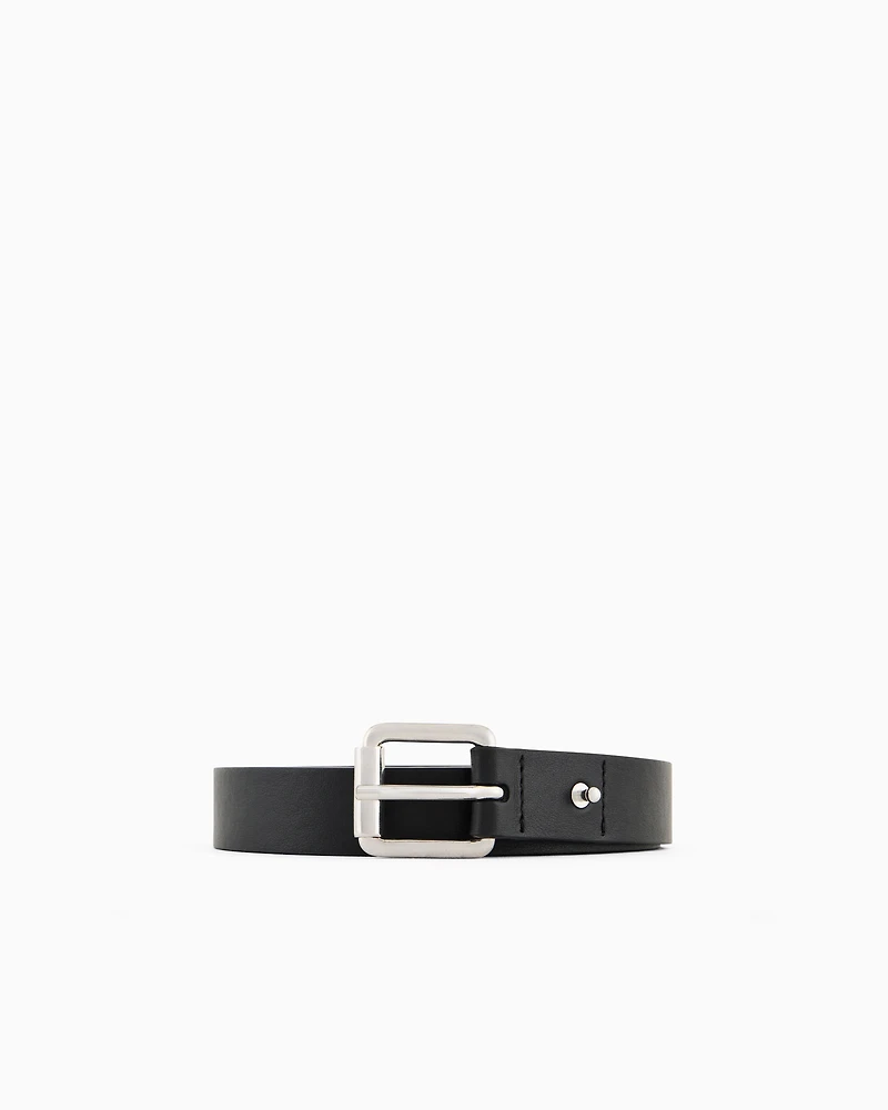 Emporio Armani - Smooth leather belt with eagle plate, Man, Black, Size: