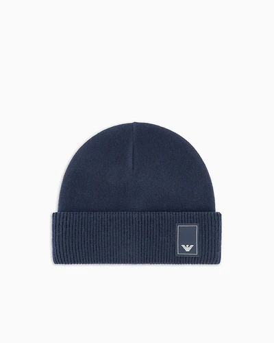 Emporio Armani - Travel Essential wool beanie, Man, Navy Blue, Size: