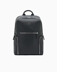 Emporio Armani - ASV regenerated Saffiano leather backpack with eagle plate, Man, Black, Size: TU