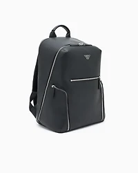 Emporio Armani - ASV regenerated Saffiano leather backpack with eagle plate, Man, Black, Size: TU