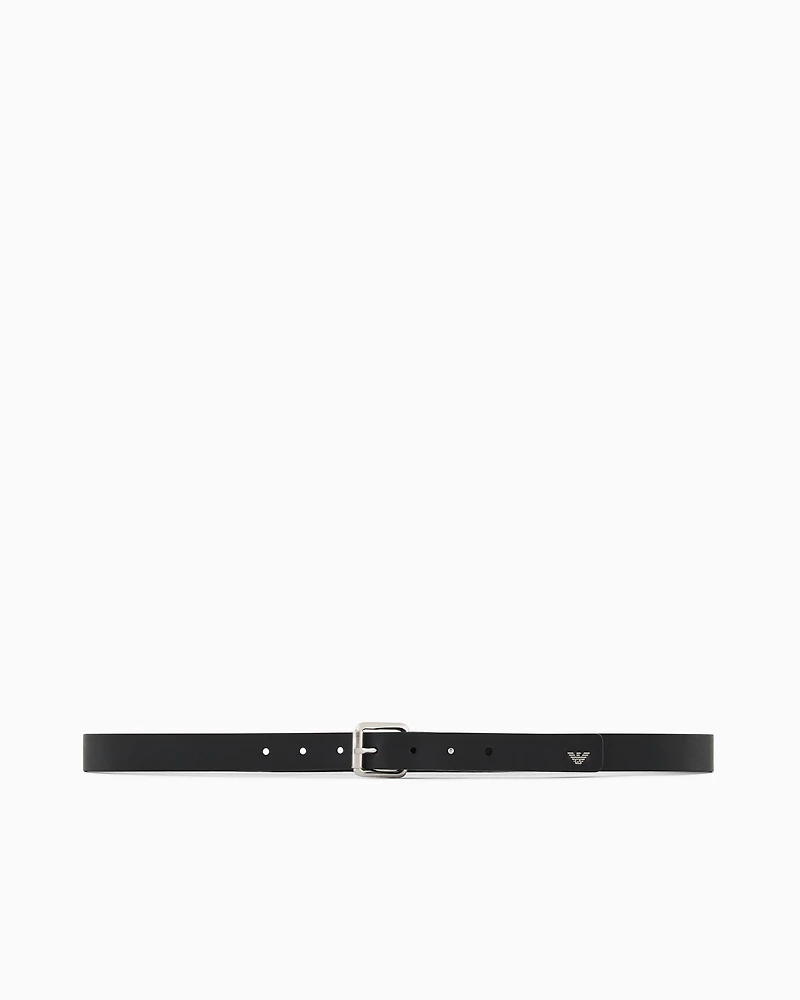 Emporio Armani - Smooth leather belt with eagle plate, Man, Black, Size: