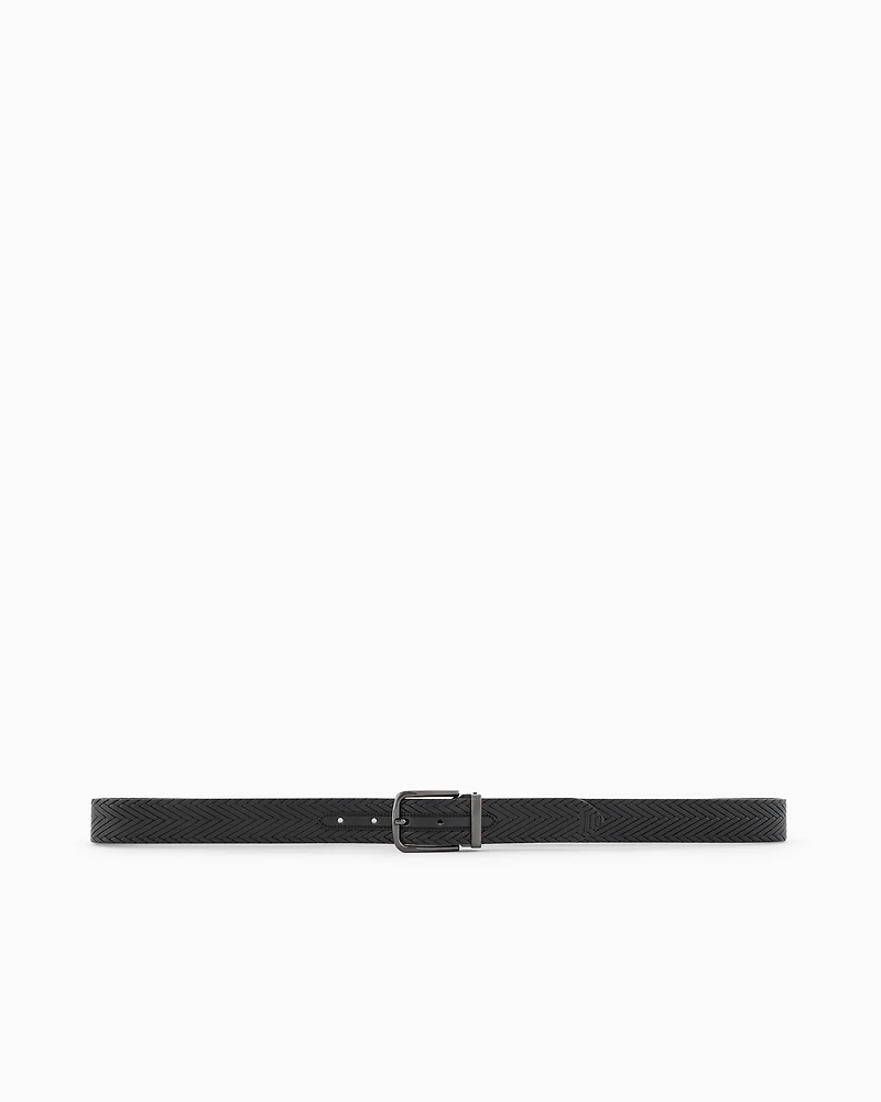 Emporio Armani - Leather belt with braided print, Man, Black, Size: TU