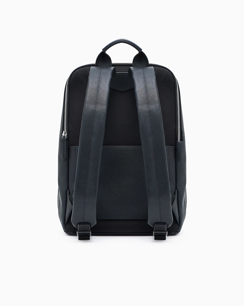 Emporio Armani - ASV regenerated Saffiano leather backpack with eagle plate, Man, Black, Size: TU