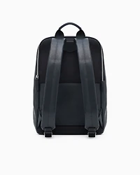 Emporio Armani - ASV regenerated Saffiano leather backpack with eagle plate, Man, Black, Size: TU
