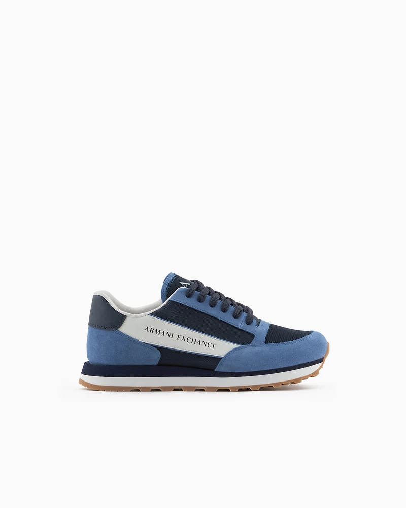 Suede sneakers with mesh inserts